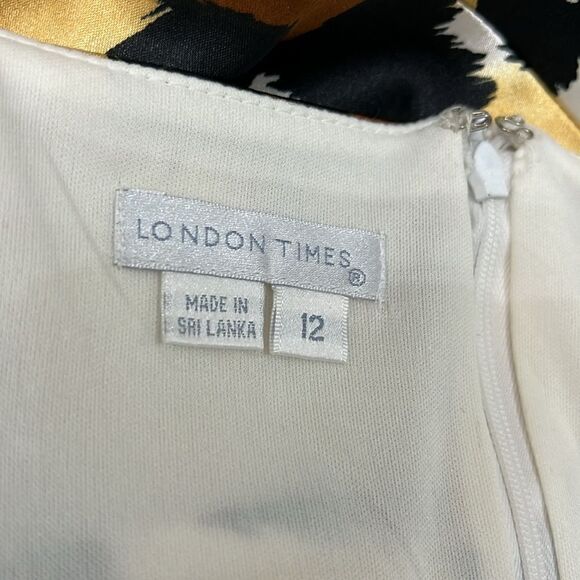 London Times Women’s Dress Sweatheart Neck Gold Brown Print Sleeveless Sheath - Picture 8 of 9